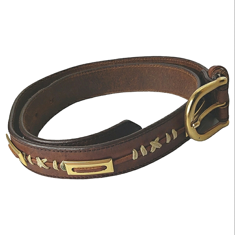 The Leather Shop Statement Belt Brass Buckle Decoration Crossstich Western Boho
